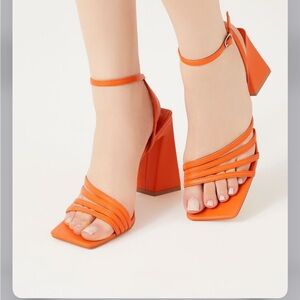 Strappy Square-Toe Flare Heels